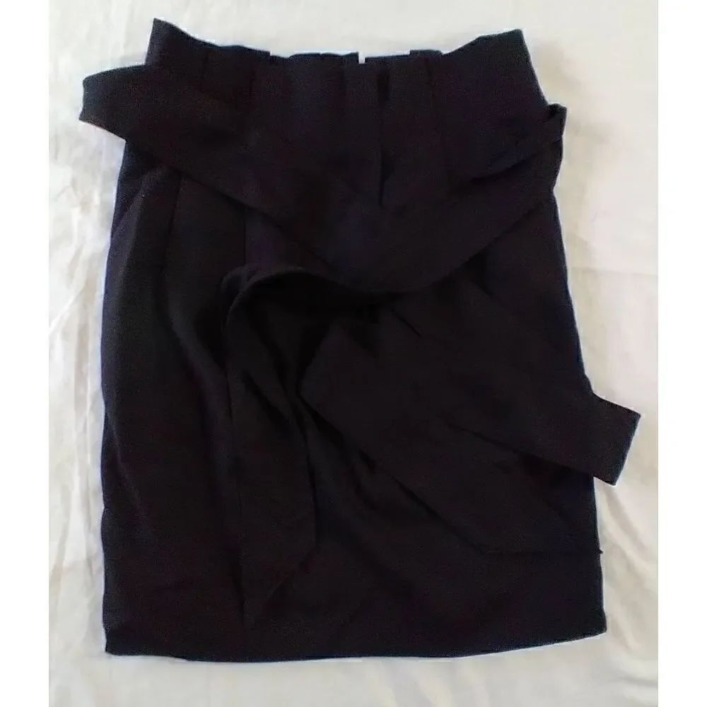 J Crew Size 00 Wool Blend Black Skirt Paperbag Top Zip Down Back Bow Belt Mini